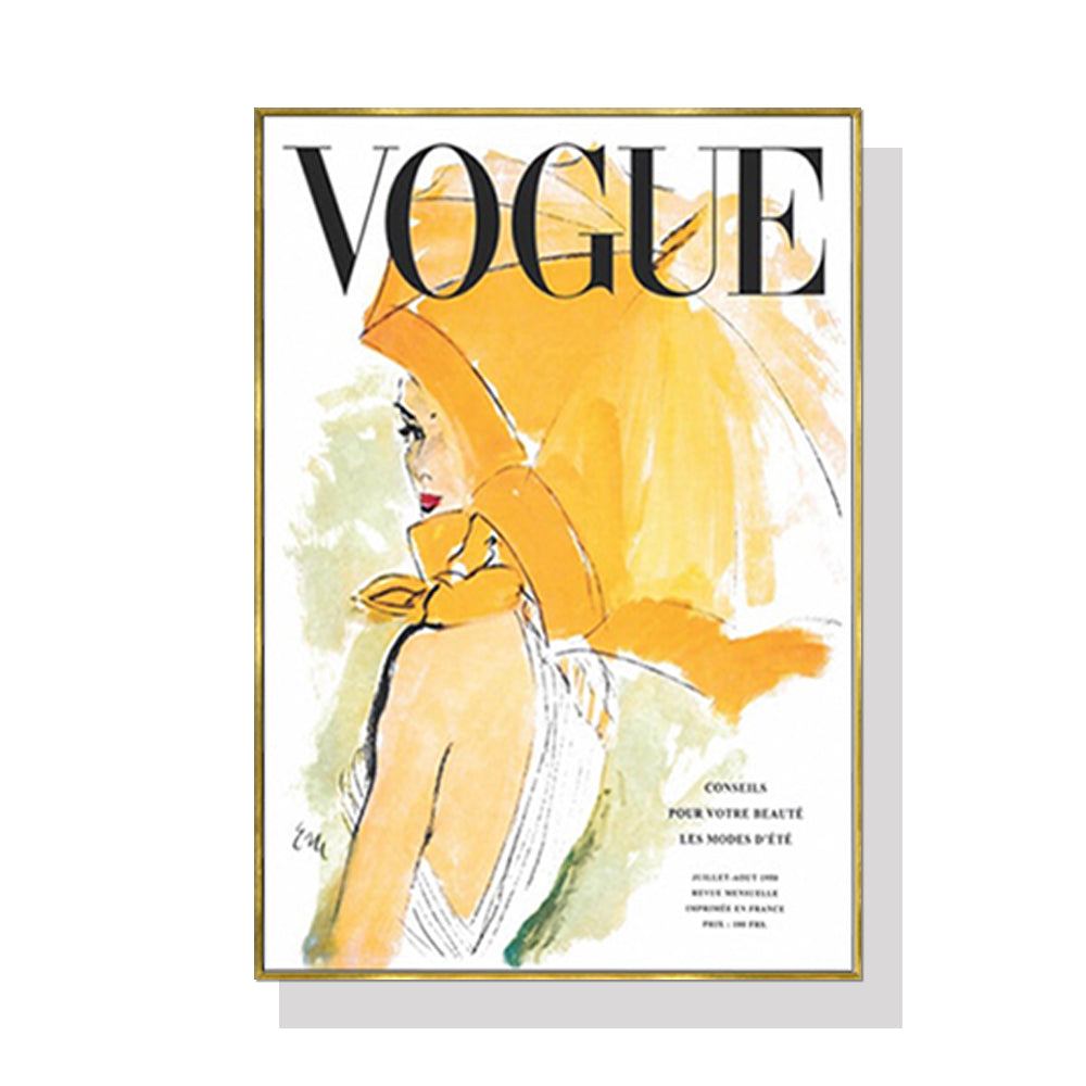 Vogue Girl Canvas Wall Art — Gold Frame