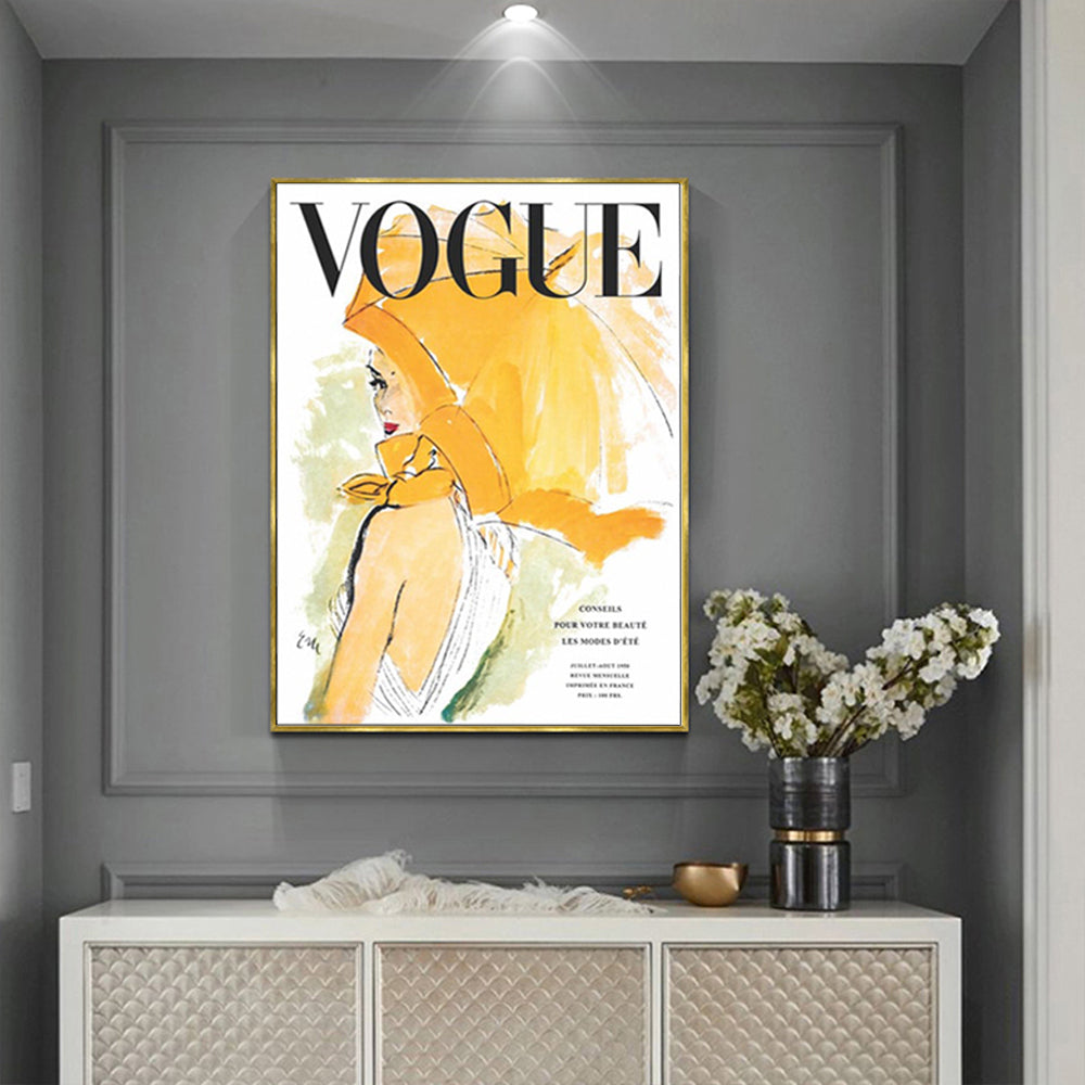 Vogue Girl Canvas Wall Art — Gold Frame