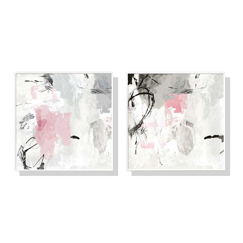 Abstract Pink & Grey Canvas Wall Art — Set of 2
