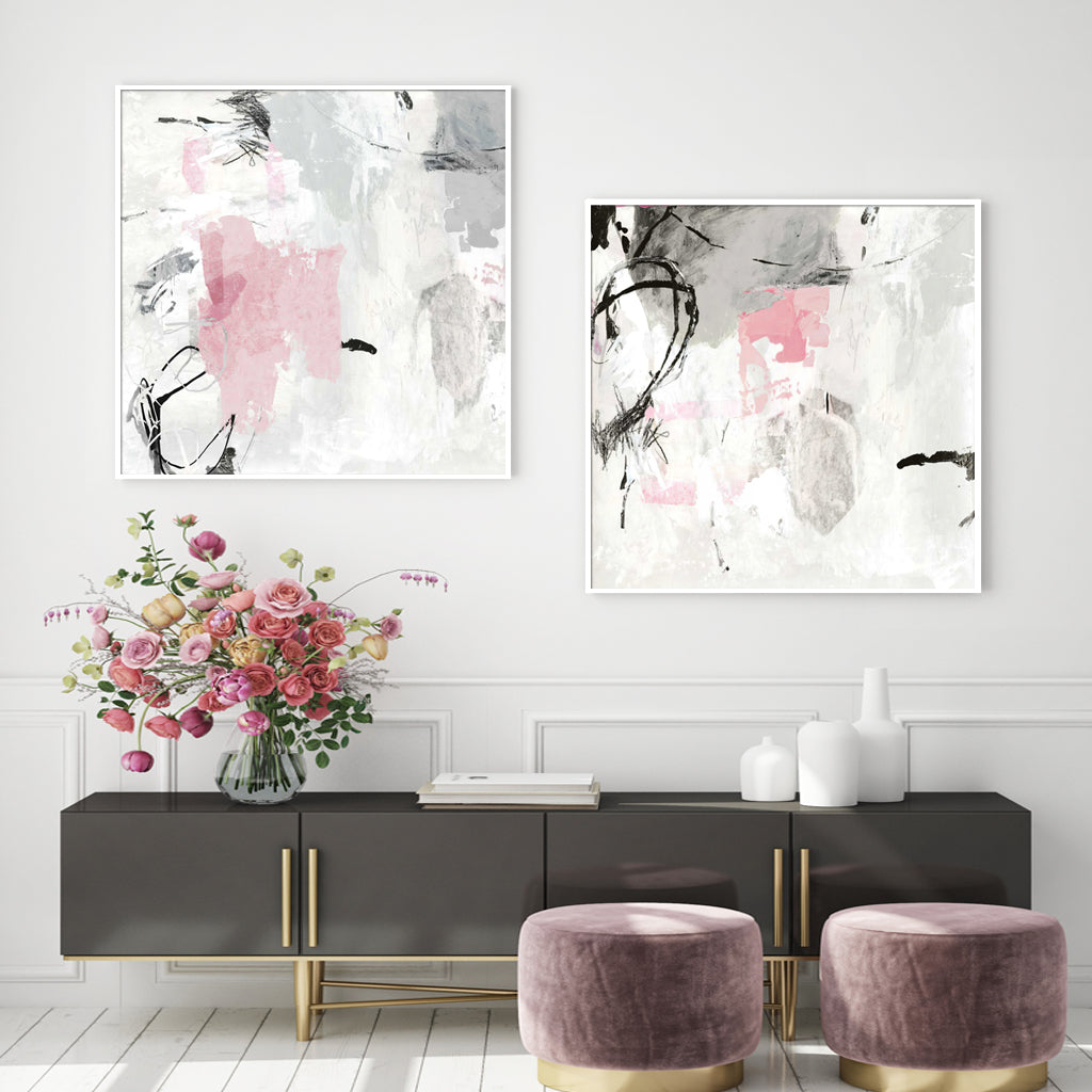 Abstract Pink & Grey Canvas Wall Art — Set of 2