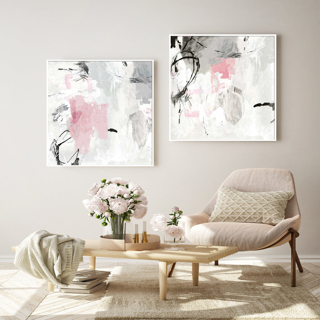 Abstract Pink & Grey Canvas Wall Art — Set of 2