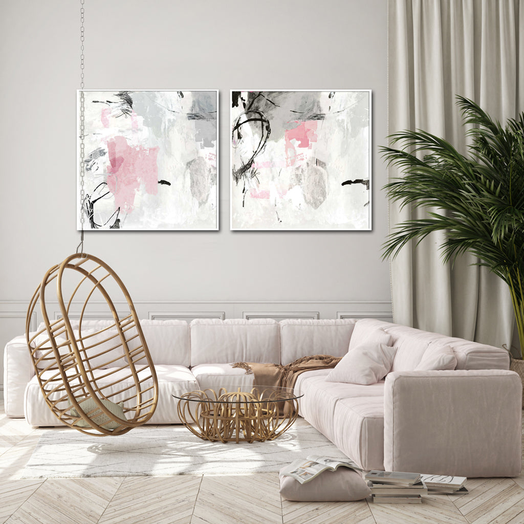 Abstract Pink & Grey Canvas Wall Art — Set of 2