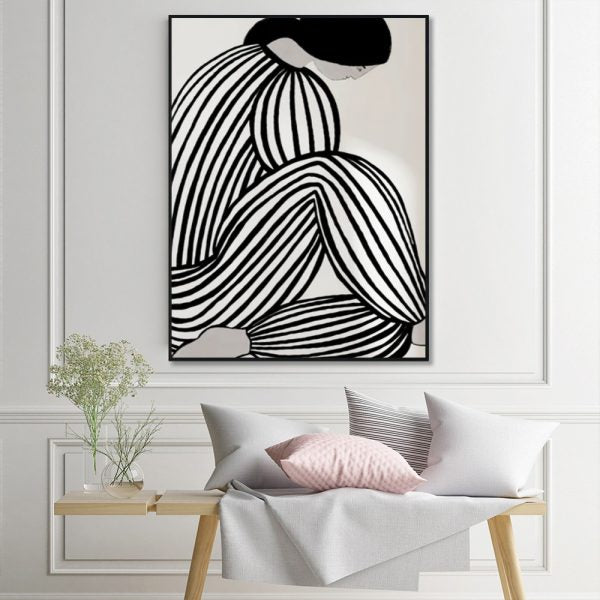 Mid-Century Figure Canvas Wall Art — Black Frame