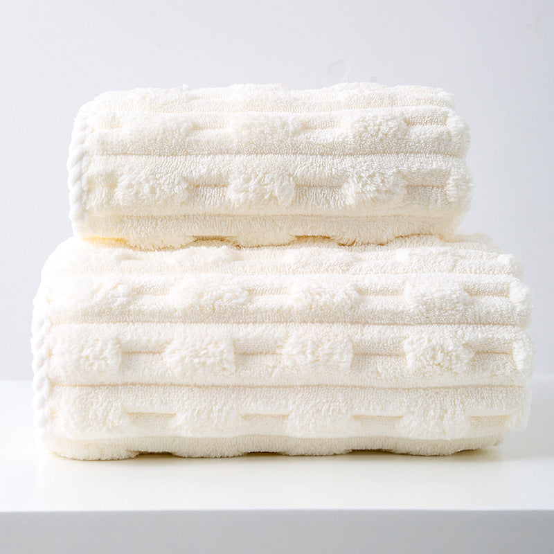 CloudSoft Thickened Coral Fleece Towel Set — Off White 2 Piece