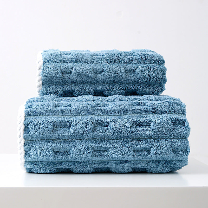 CloudSoft Thickened Coral Fleece Towel Set — Blue 2 Piece