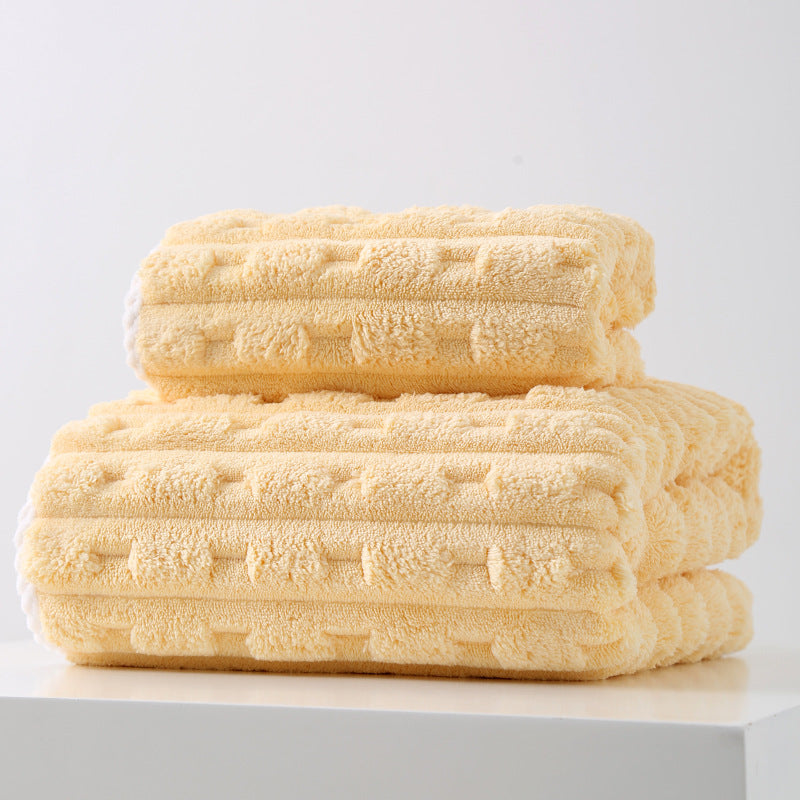 CloudSoft Thickened Coral Fleece Towel Set — Yellow 2 Piece