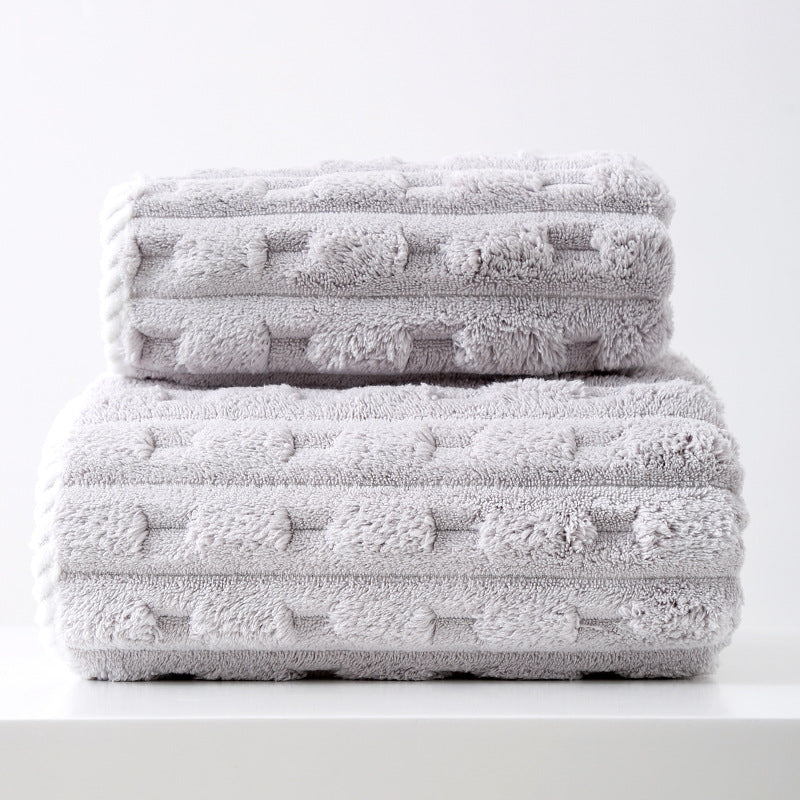 CloudSoft Thickened Coral Fleece Towel Set — Grey 2 Piece